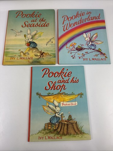 3x Books POOKIE AT THE SEASIDE / His SHOP / IN WONDERLAND : by Ivy L. Wallace